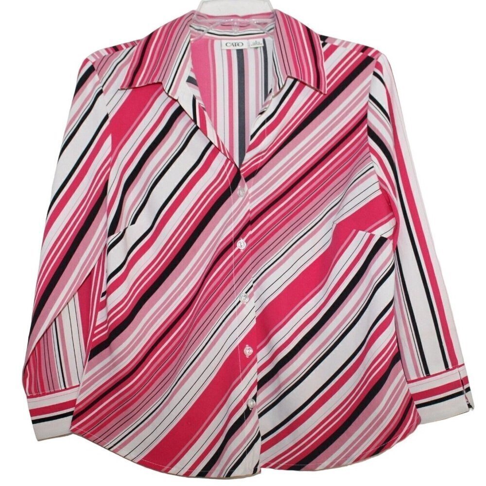 Cato Blouse Pink‎ White Stripe Womens Small